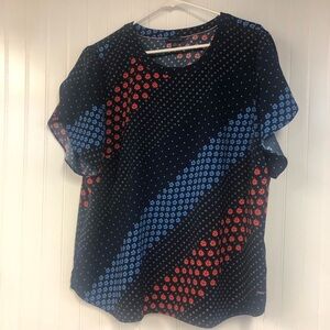 Tommy Hilfiger Women's Navy Blue Patterned Short Sleeve Blouse XXL
